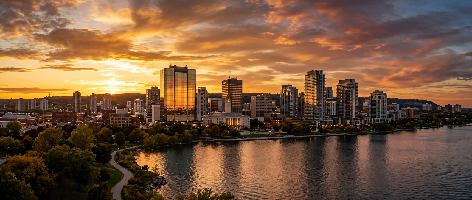 Hamilton Ontario skyline at golden hour